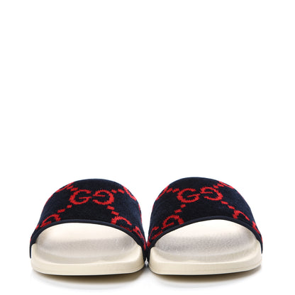 Gucci Terry Cloth GG Monogram Slide Sandals 38 Blue Red 2 of 7