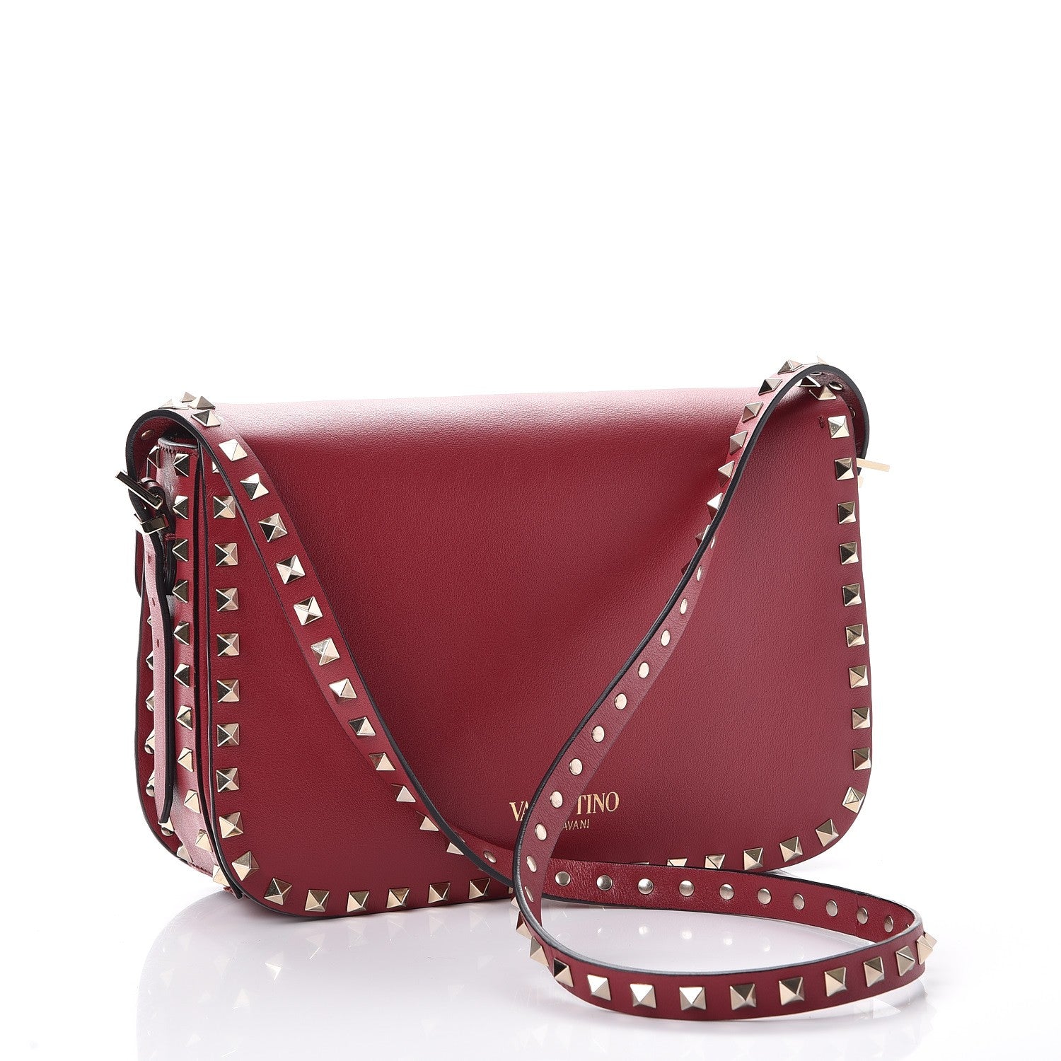Valentino Garavani Vitello Medium Rockstud Flap Saddle Bag Scarlet 3 of 8