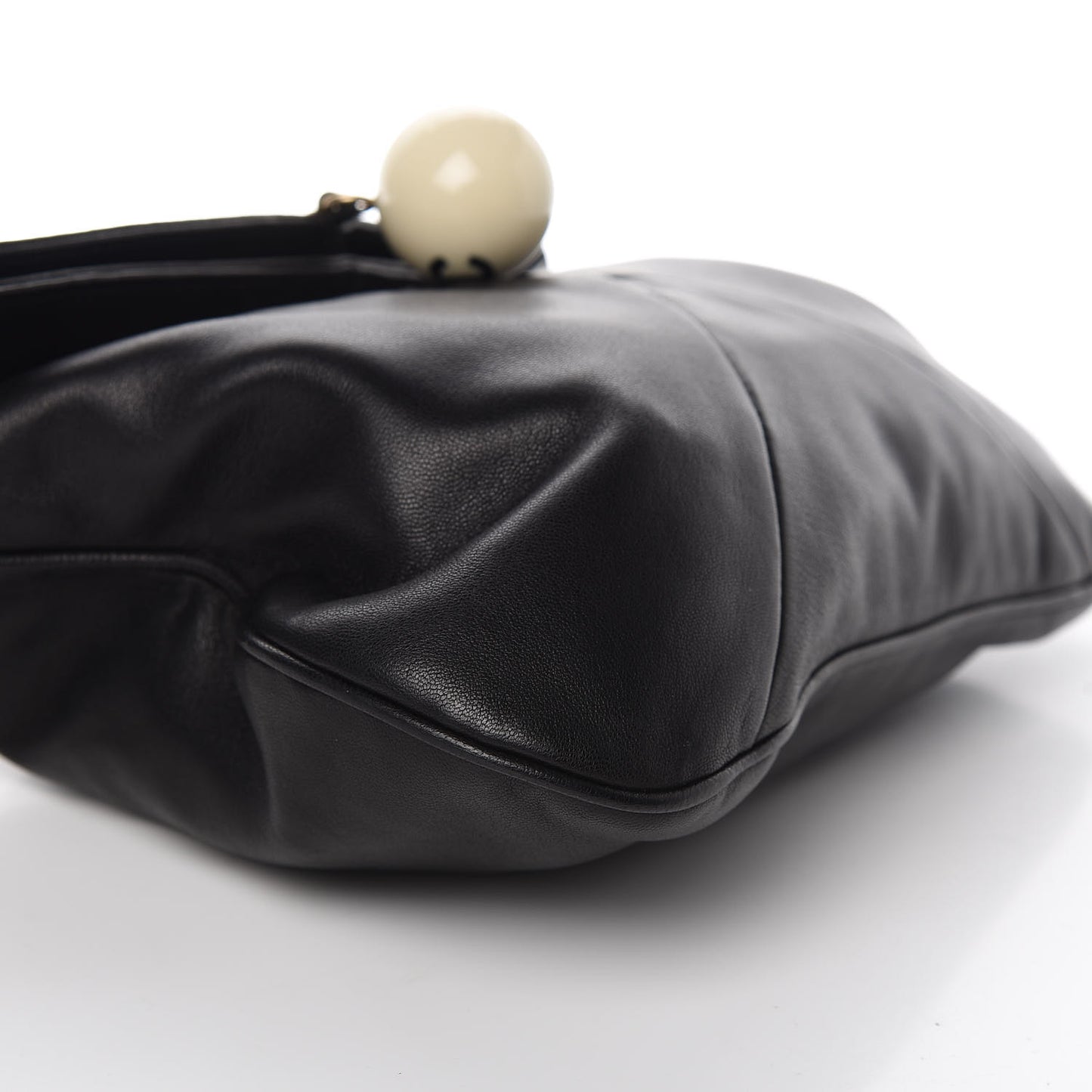 Lambskin Coco Ball Fold Over Bag Black