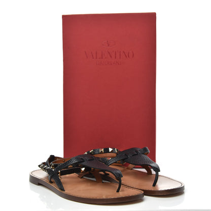 Valentino Garavani Calfskin Rockstud Ankle Wrap Flat Thong Sandals 38.5 Black 8 of 8