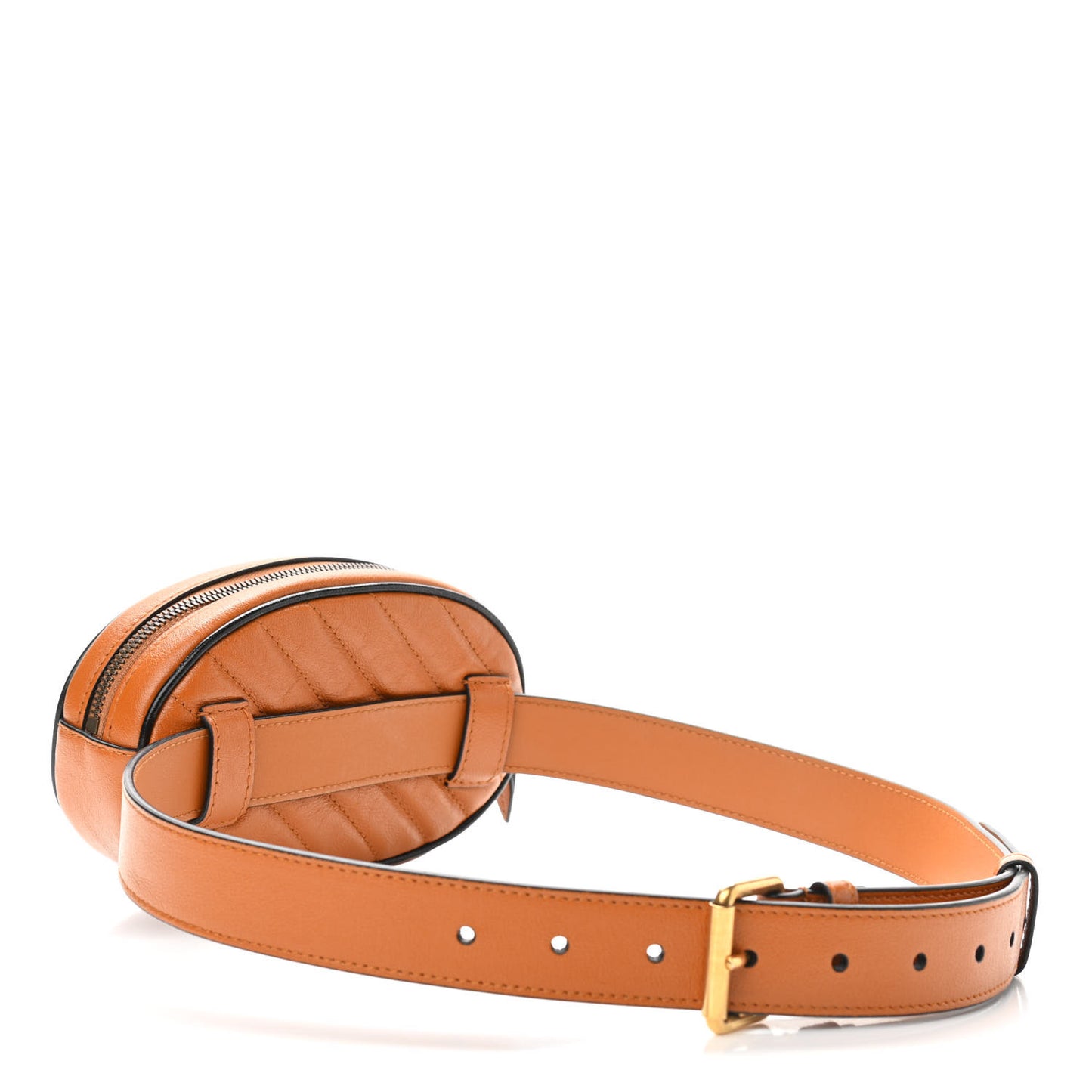 Vintage Effect Calfskin Matelasse Diagonal Torchon GG Marmont Belt Bag 85 34 Cognac