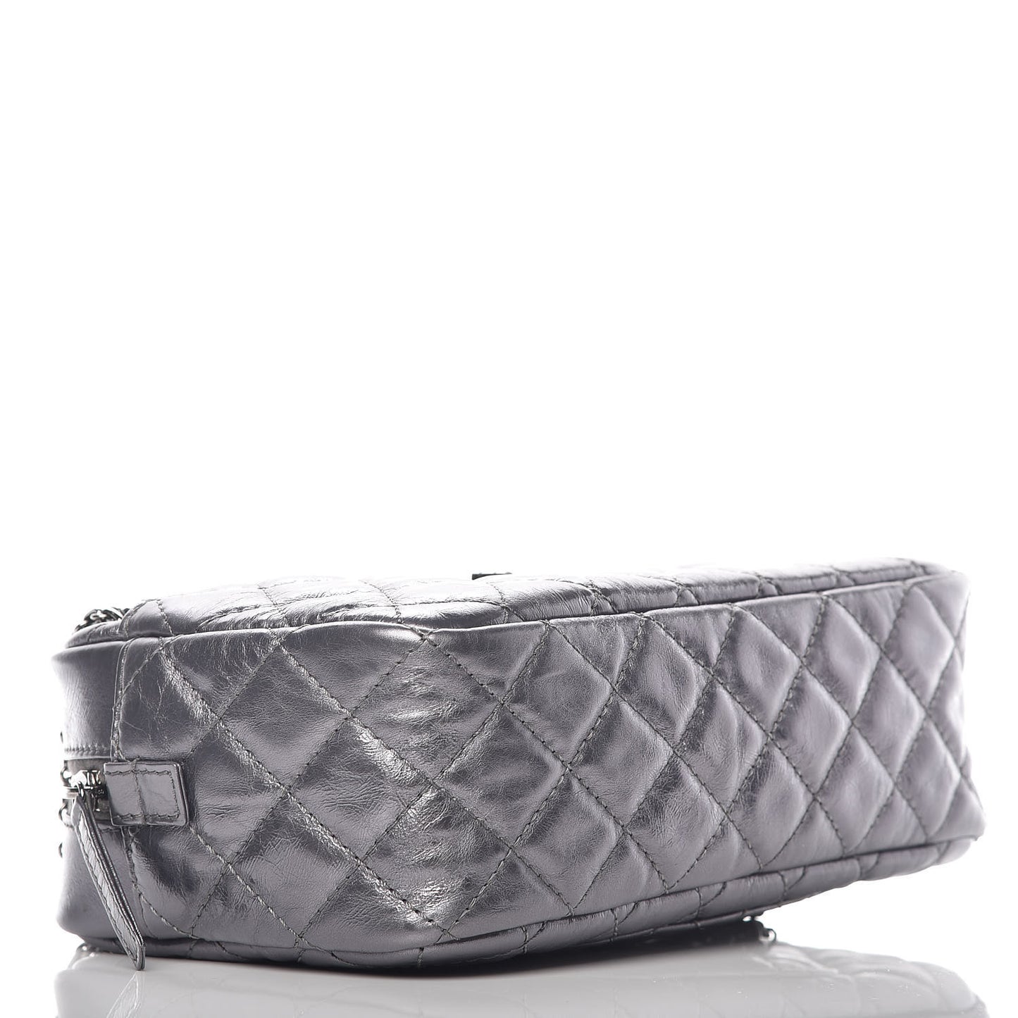 Metallic Aged Calfskin Quilted Medium Reissue Camera Case Dark Silver
