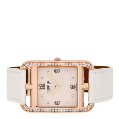 Hermes 18K Rose Gold Alligator Diamond Bezel Mother of Pearl 29mm Cape Cod Quartz Watch Blanc 2 of 5