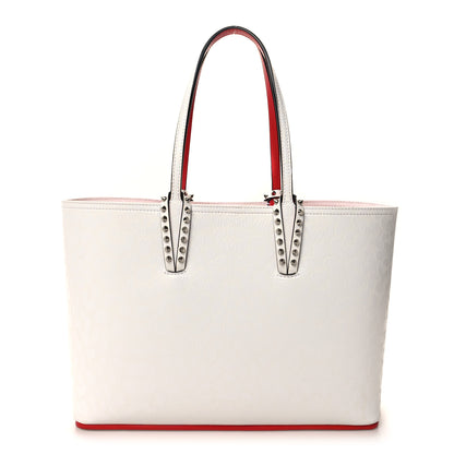 Christian Louboutin Calfskin Leopard Print Spikes Small East West Cabata Tote Snow 1 of 10