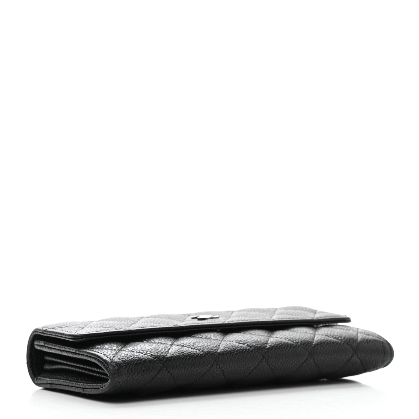 Caviar Quilted Large Gusset Flap Wallet Black