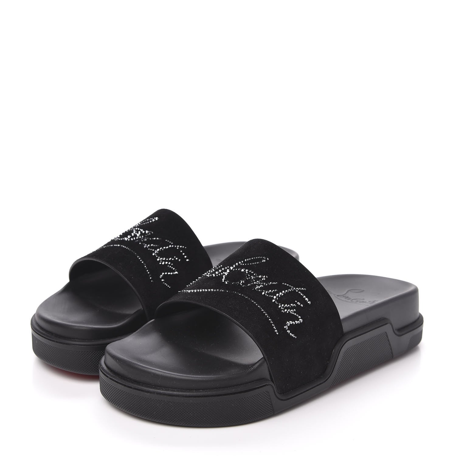 Christian Louboutin Suede Crystal Womens Dear Pool Platform Slide Sandals 43 Black 3 of 10