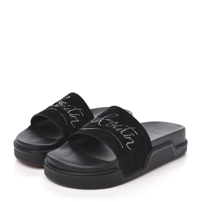 Christian Louboutin Suede Crystal Womens Dear Pool Platform Slide Sandals 43 Black 3 of 10