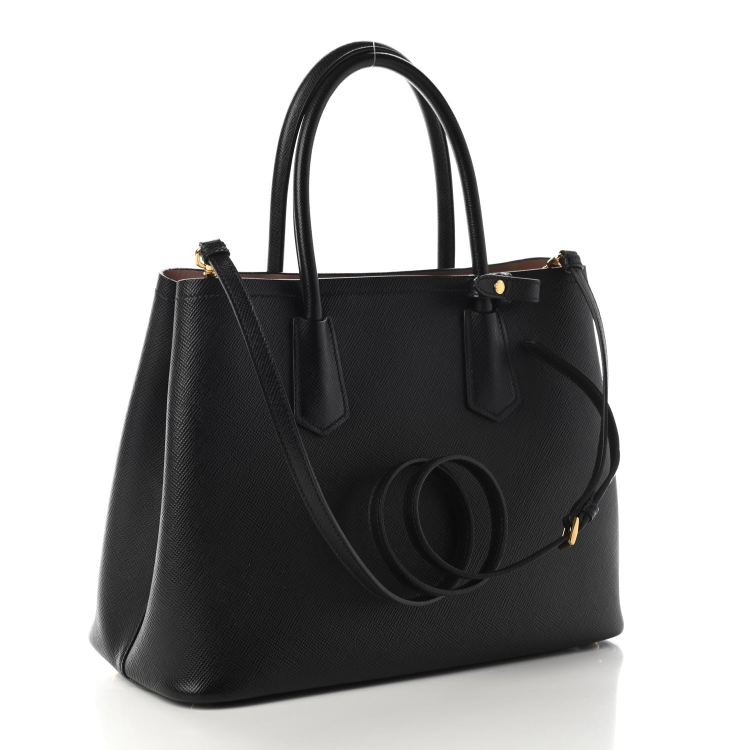 Prada Saffiano Cuir Medium Double Bag Black Mughetto 3 of 9