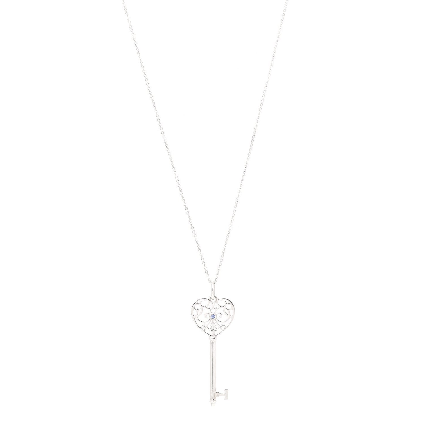 Sterling Silver Blue Sapphire Enchant Heart Key Pendant Necklace