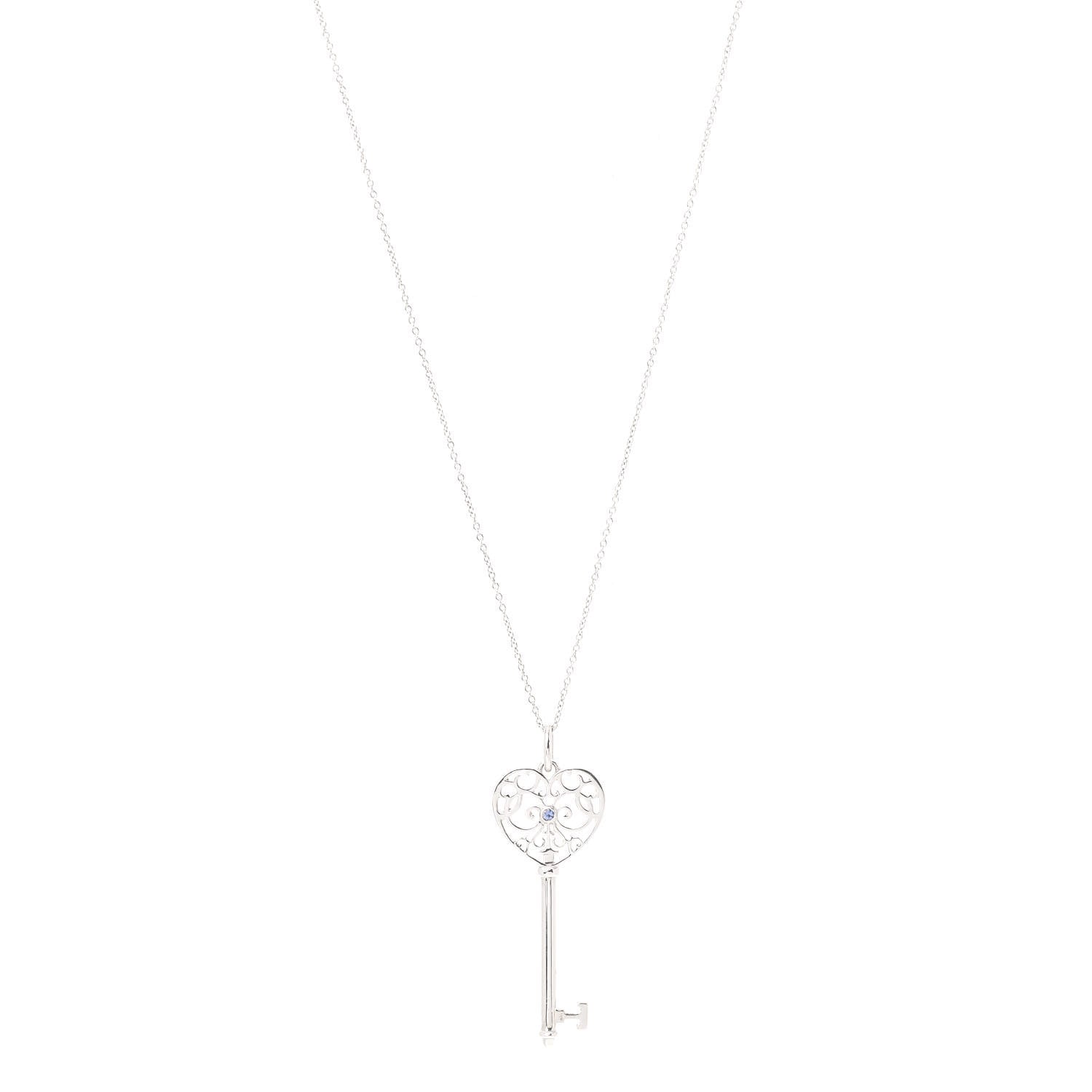 Tiffany Sterling Silver Blue Sapphire Enchant Heart Key Pendant Necklace 1 of 7