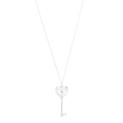 Tiffany Sterling Silver Blue Sapphire Enchant Heart Key Pendant Necklace 1 of 7