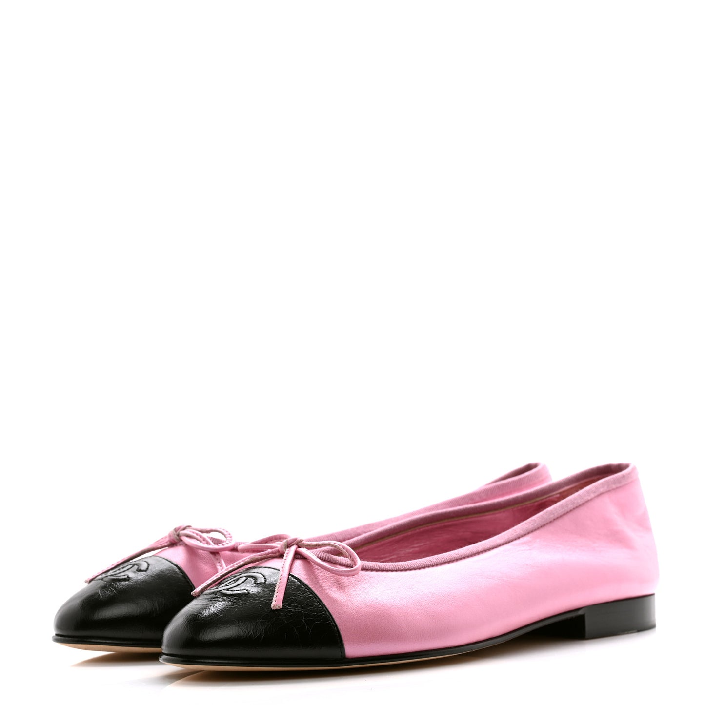Laminated Crumpled Lambskin Cap Toe CC Ballerina Flats 39 Pink Black