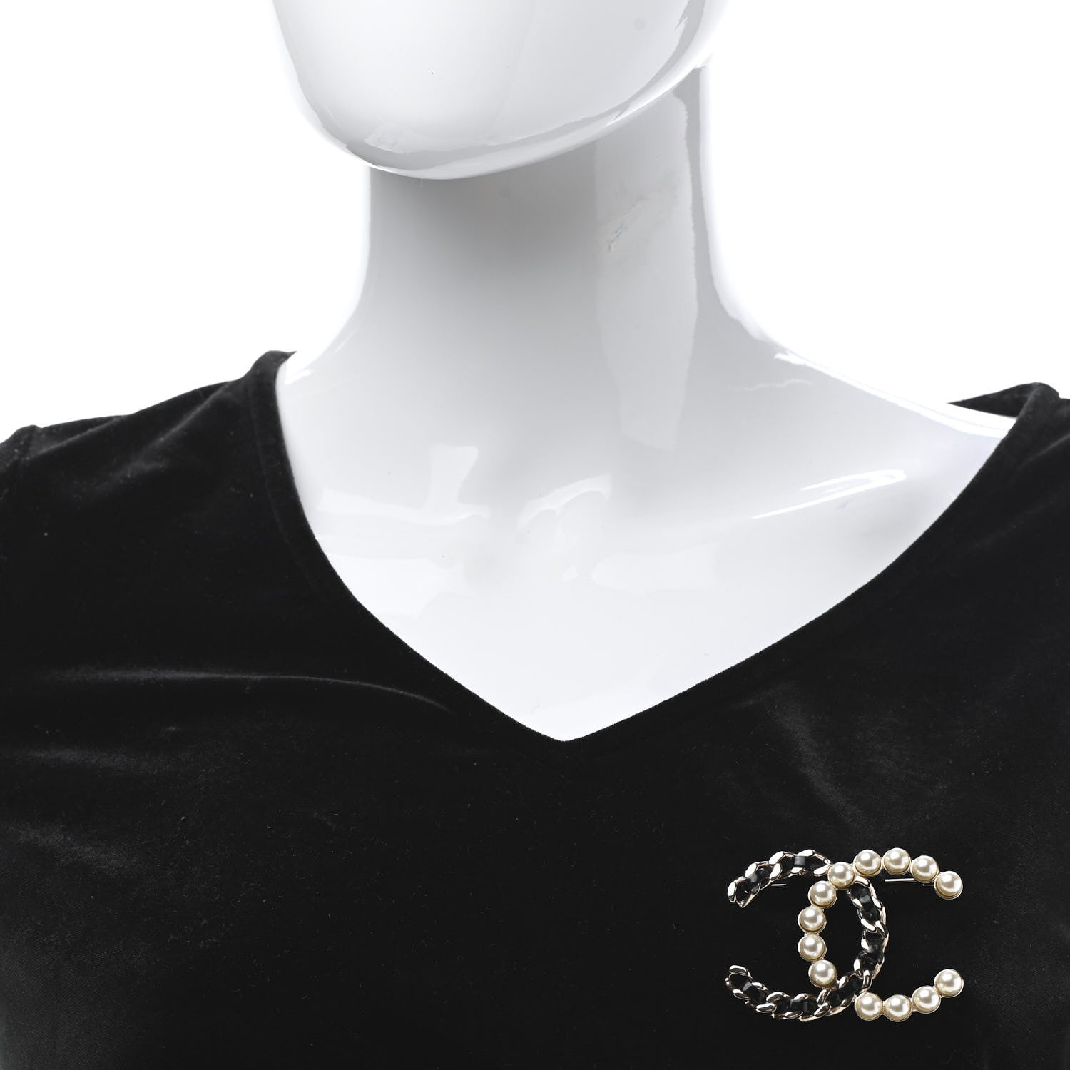 Chanel Lambskin Pearl CC Chain Brooch Black Gold 2 of 4