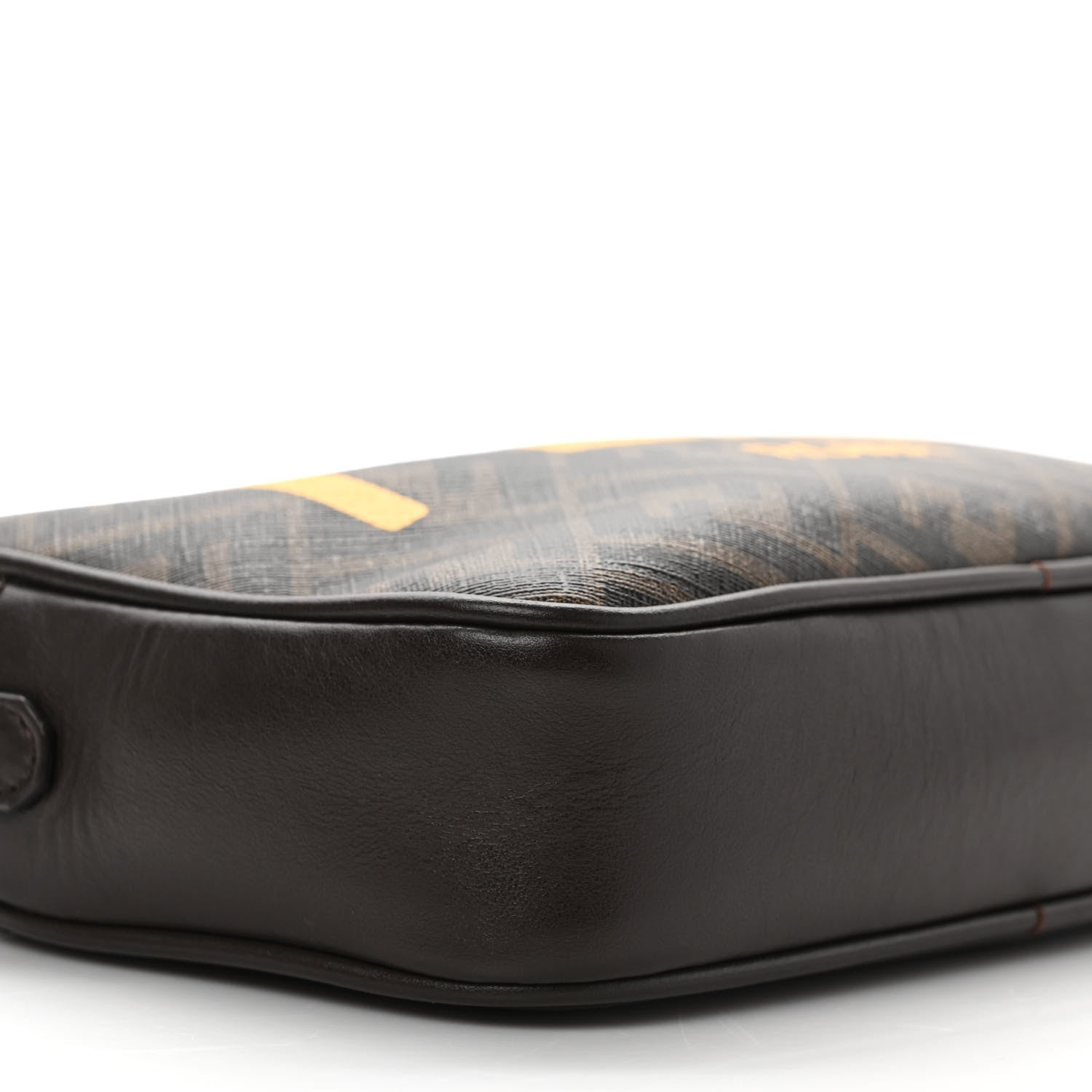 Fendi Shiny Glazed Fabric Vitello Cover FF 1974 Logo Medium Camera Case Tobacco Moro Giallo Ebano 8 of 9