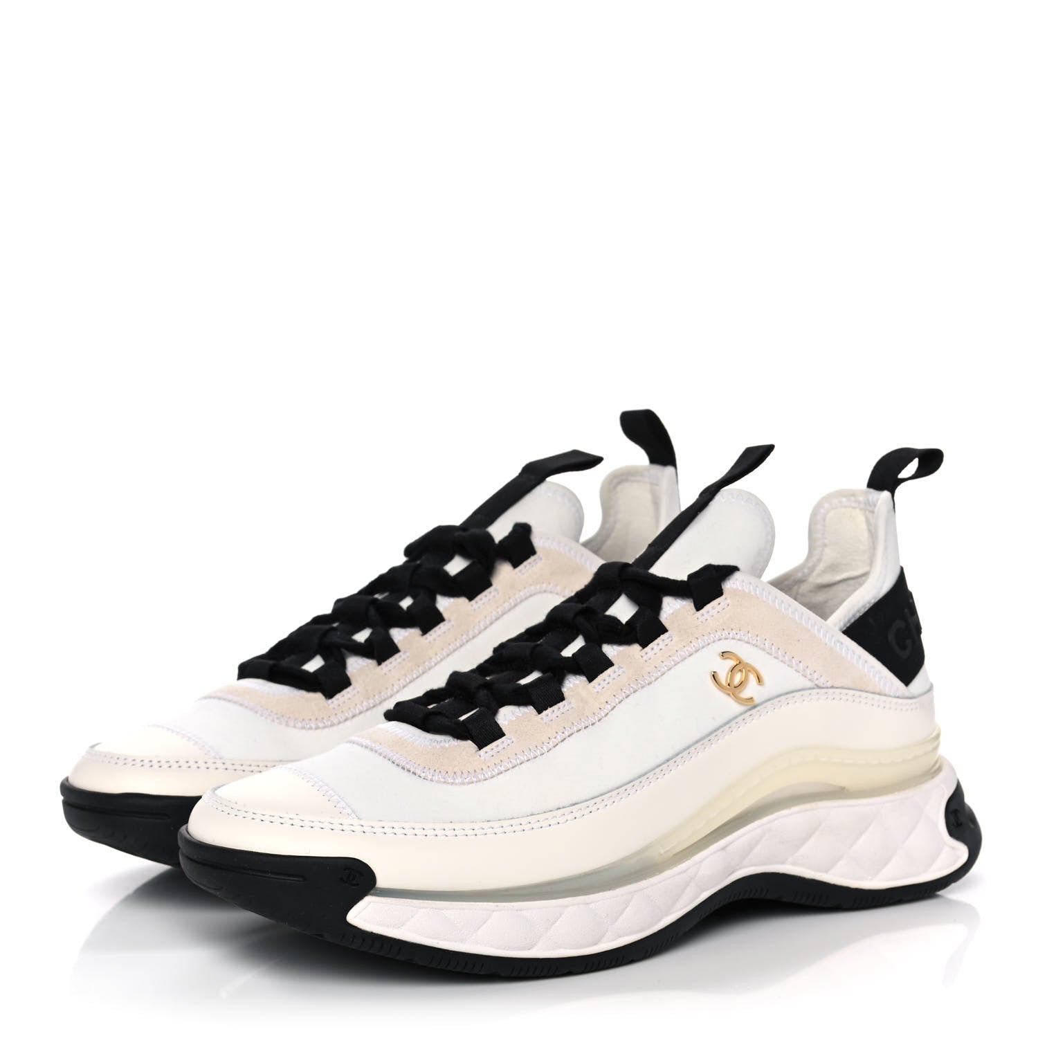 Chanel Velvet Calfskin Mixed Fibers CC Sneakers 38.5 Ivory Black 3 of 9