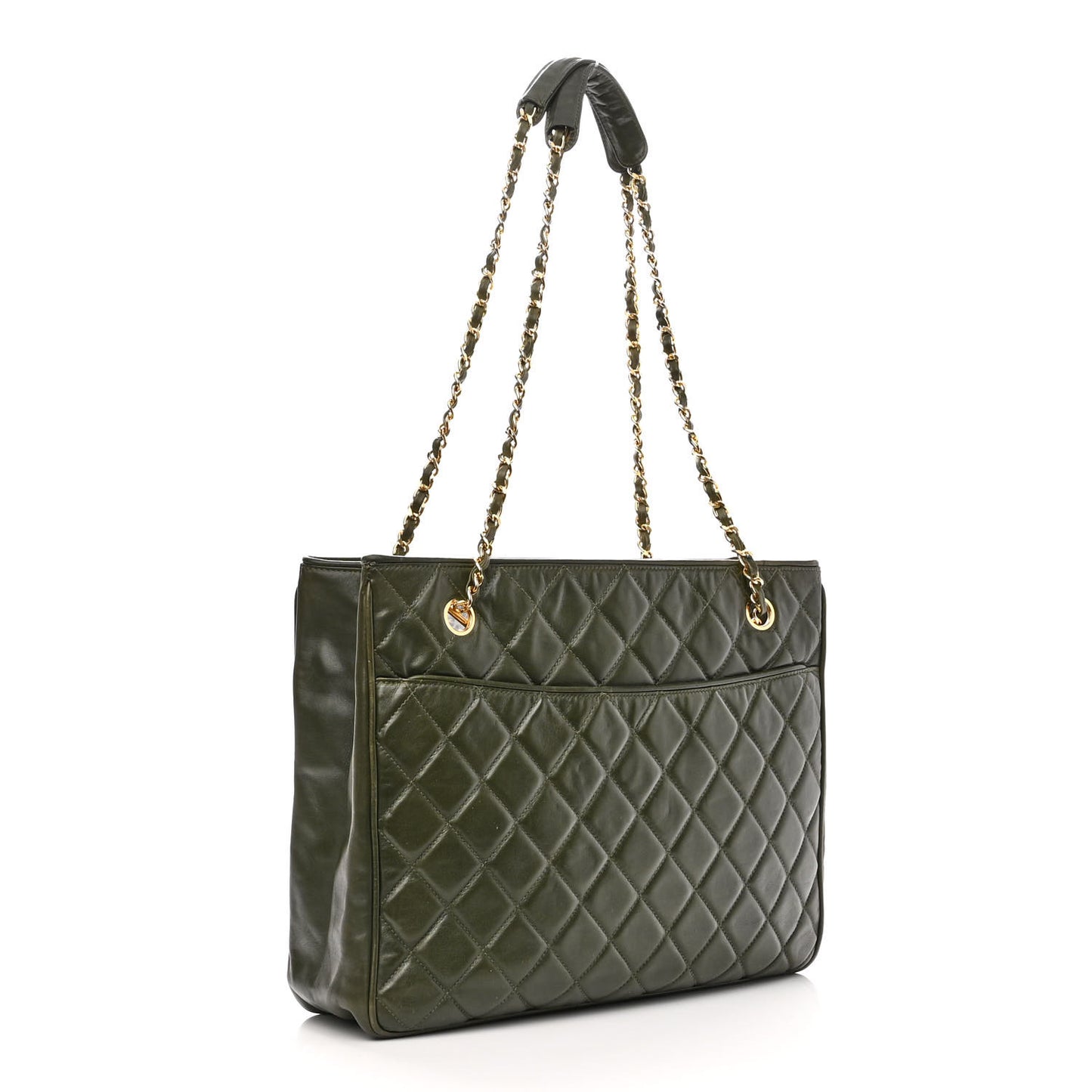 Lambskin Quilted Shopping Tote Green