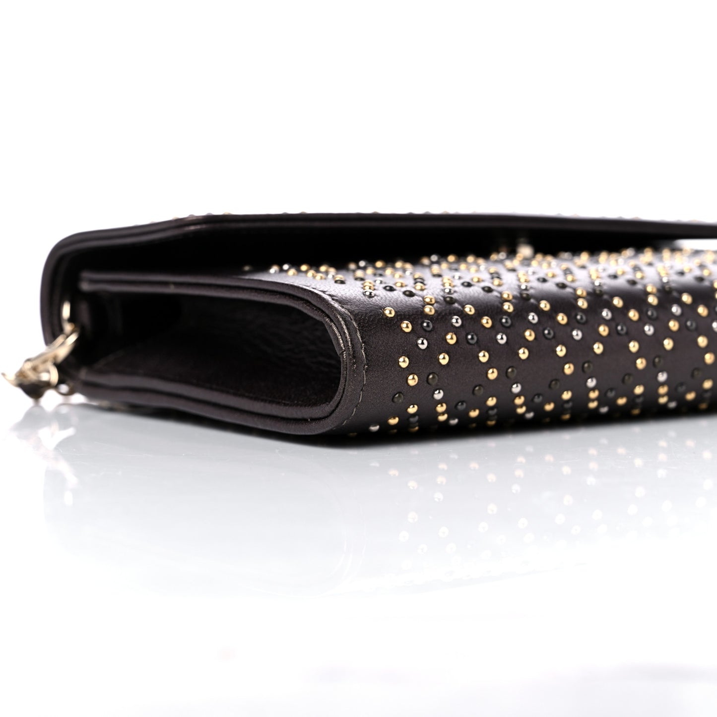 Lambskin Studded Wallet on Removable Chain Bronze