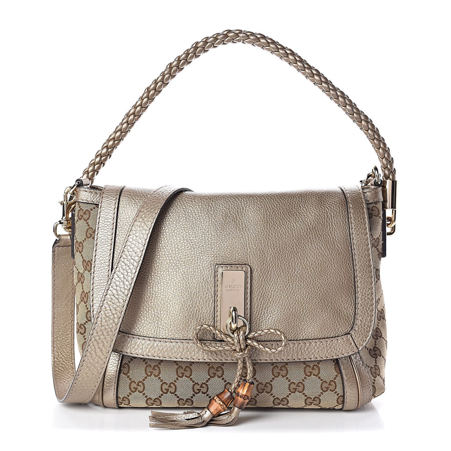 Monogram Calfskin Medium Bella Flap Bag Beige Ebony Champagne