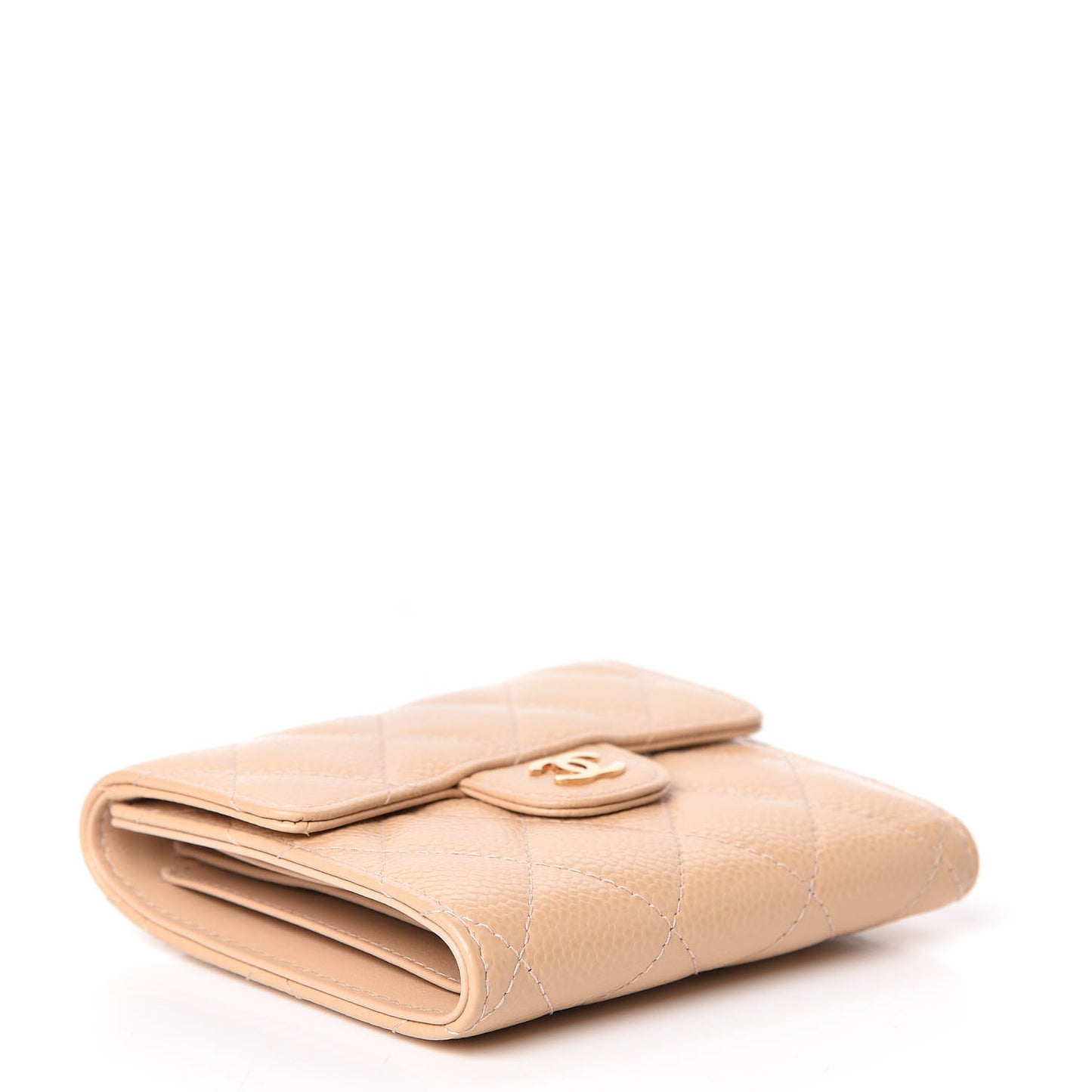 Caviar Quilted Compact Flap Wallet Beige