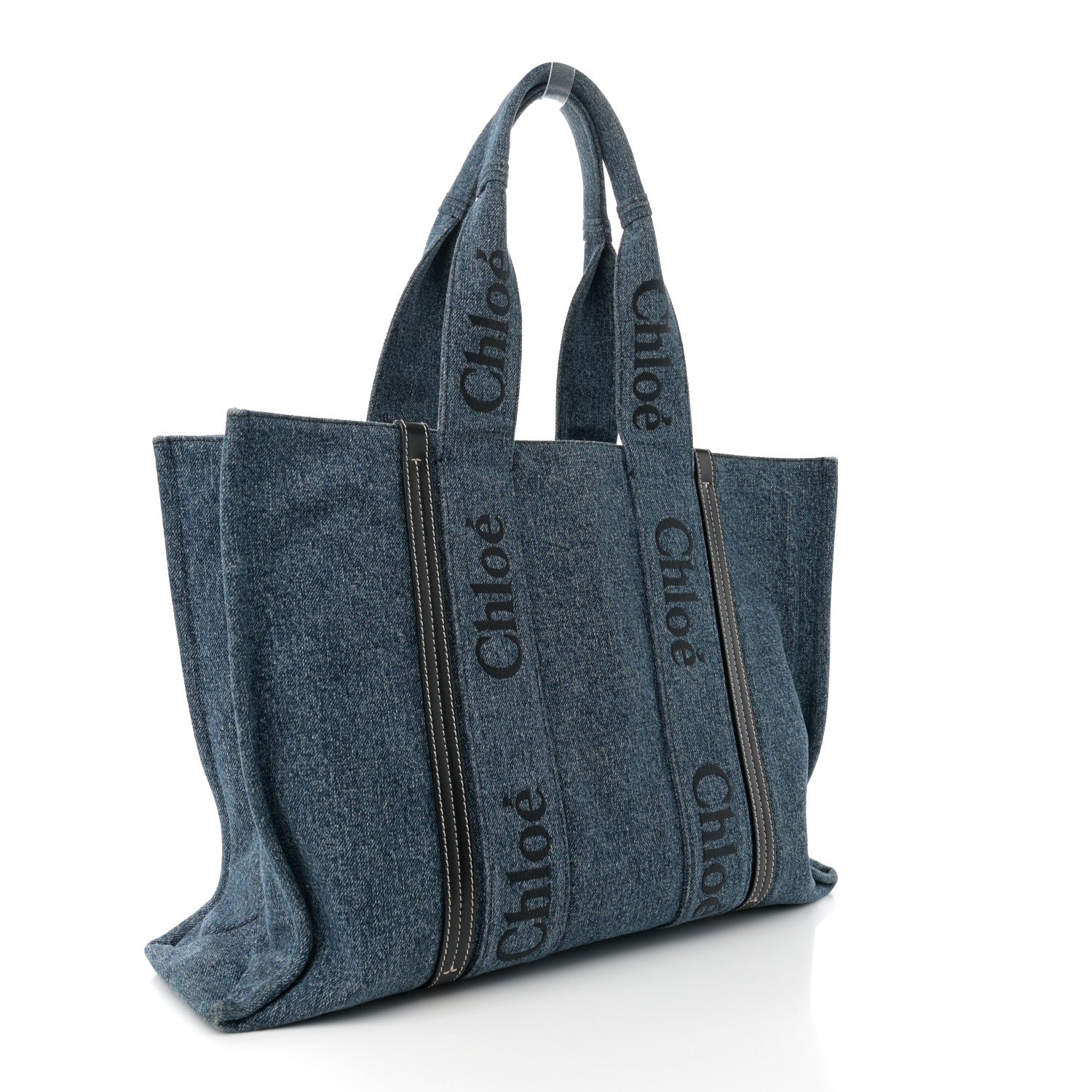 Chloe Denim Calfskin Large Woody Ribbon Tote Blue 3 of 10