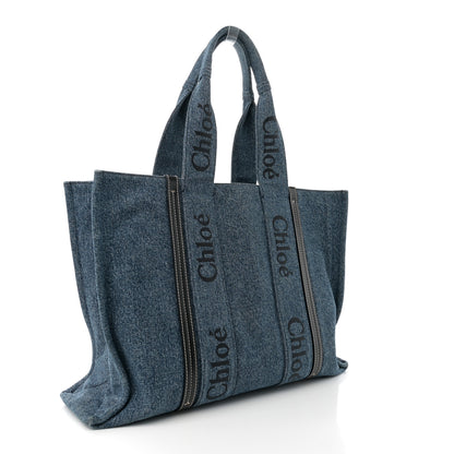 Chloe Denim Calfskin Large Woody Ribbon Tote Blue 3 of 10
