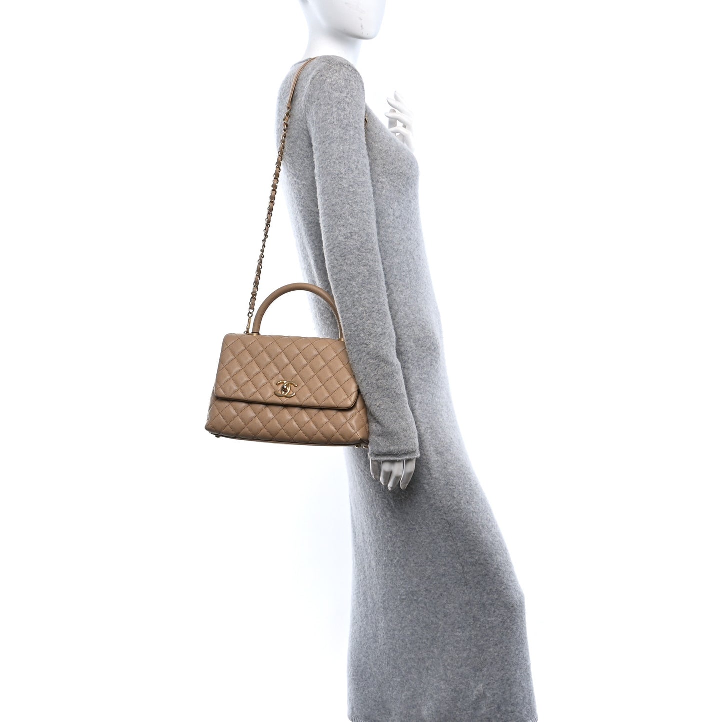 Caviar Quilted Small Coco Handle Flap Beige