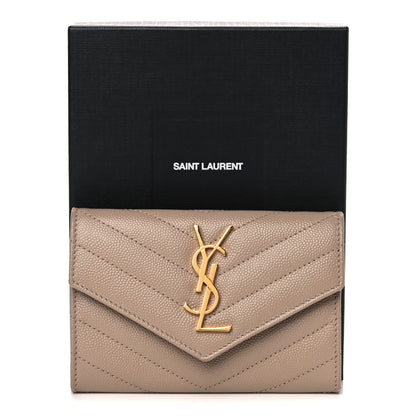 Saint Laurent Grain De Poudre Matelasse Chevron Small Monogram Envelope Wallet Dark Beige 13 of 13