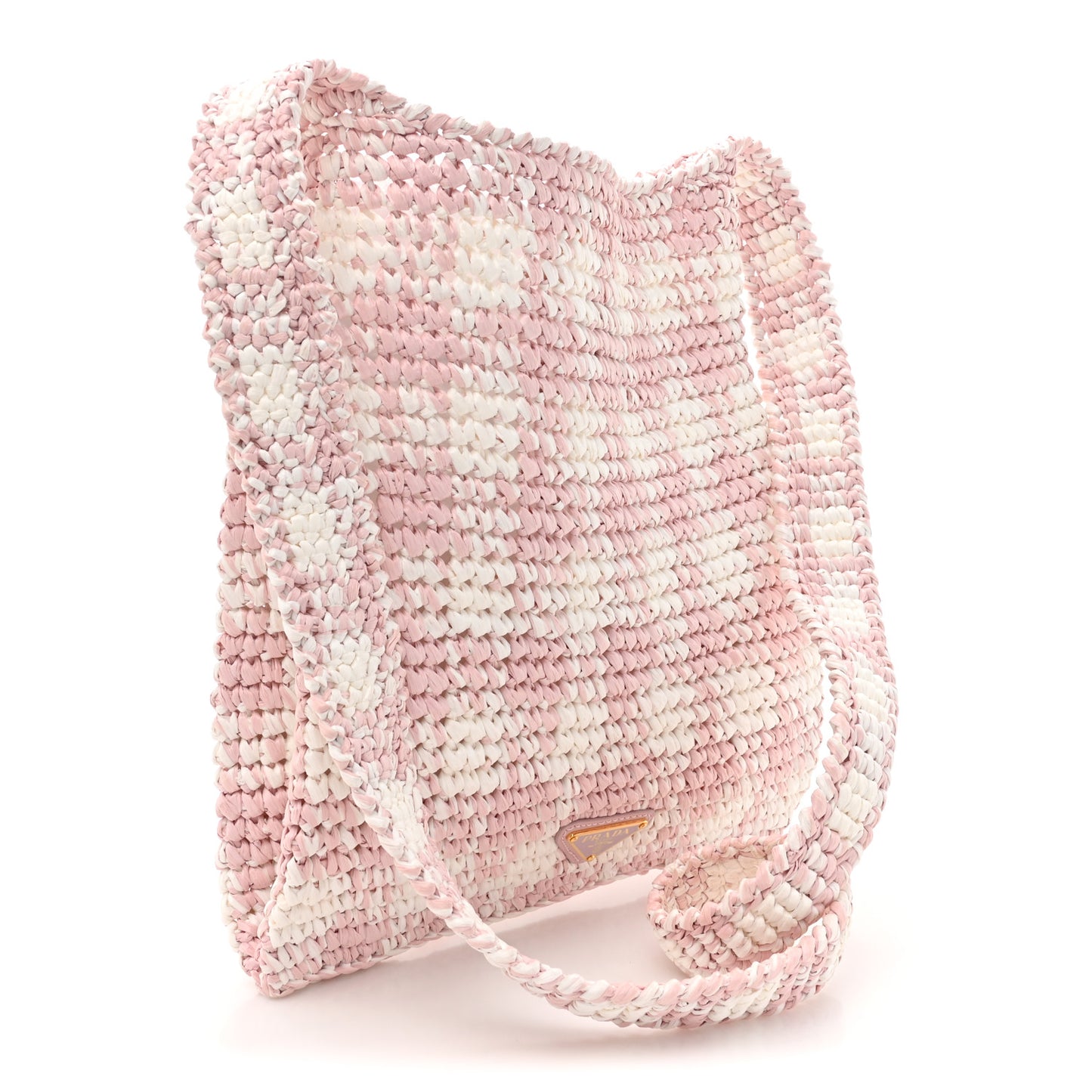 Yarn Raffia Effect Crochet Embroidered Logo Tote Messenger Bag Pink