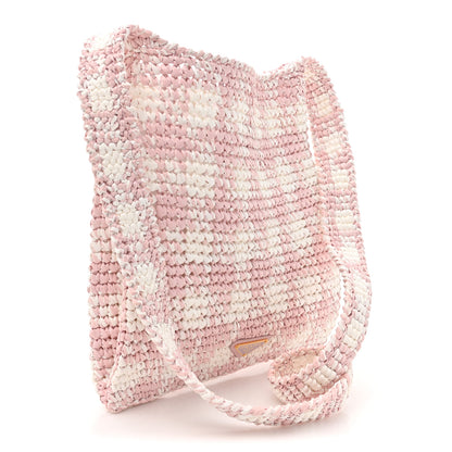 Prada Yarn Raffia Effect Crochet Embroidered Logo Tote Messenger Bag Pink 3 of 9