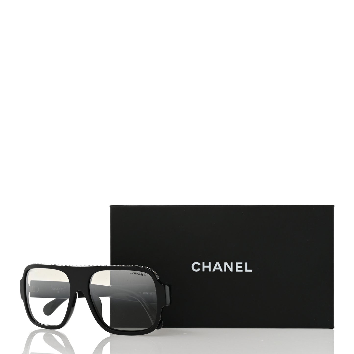 Acetate Crystal CC Shield Sunglasses 71431A Black Silver