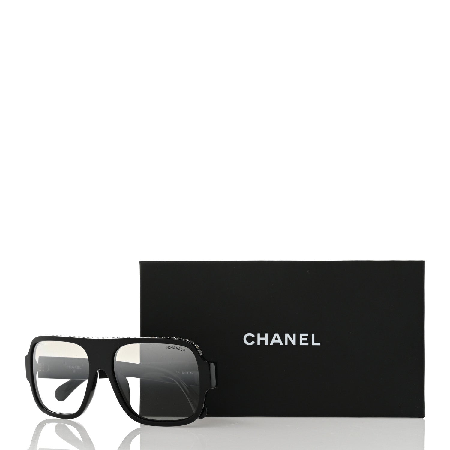Chanel Acetate Crystal CC Shield Sunglasses 71431A Black Silver 8 of 8
