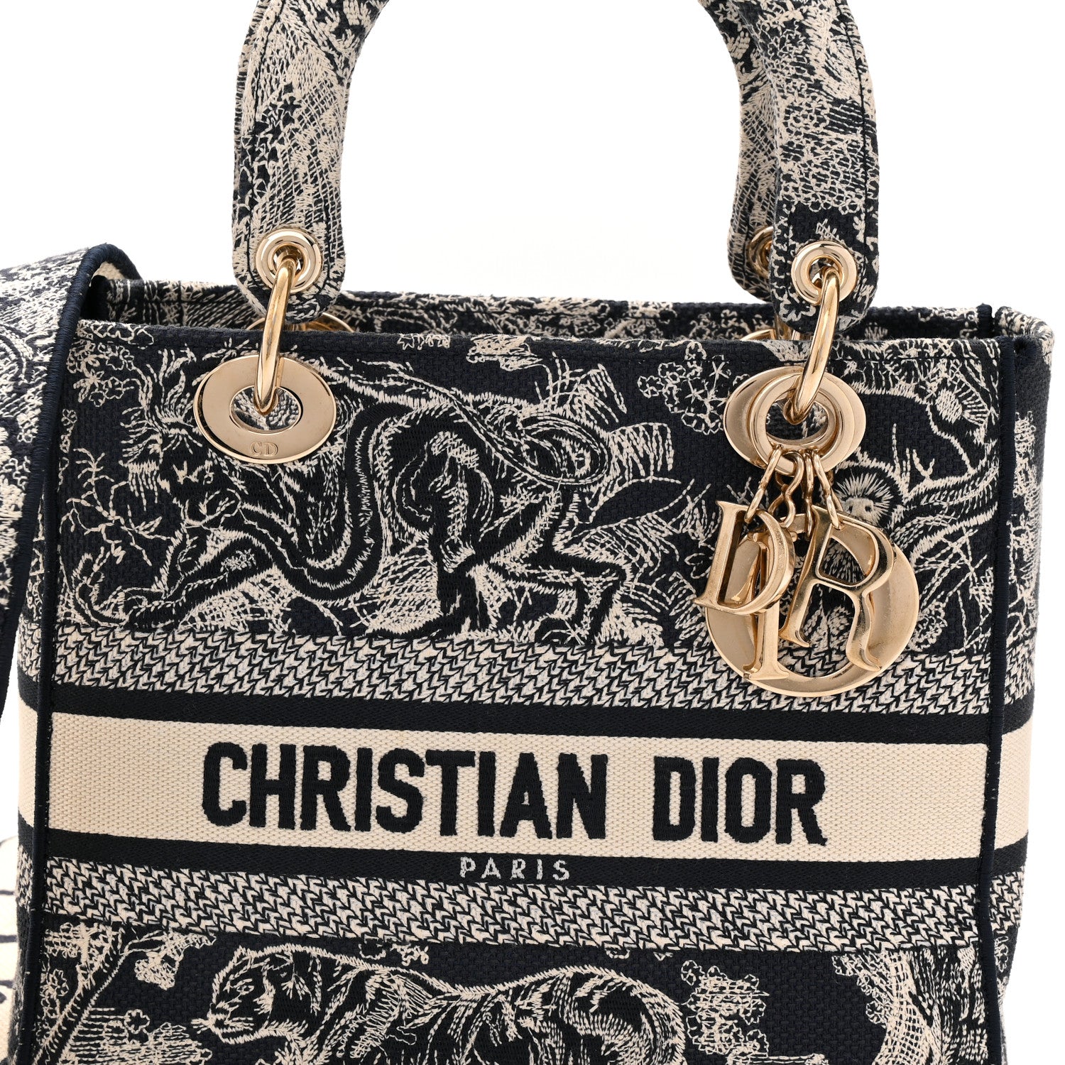 Christian Dior Canvas Toile De Jouy Embroidered Medium Lady D-Lite Navy 8 of 10