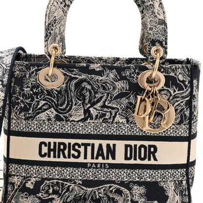 Christian Dior Canvas Toile De Jouy Embroidered Medium Lady D-Lite Navy 8 of 10