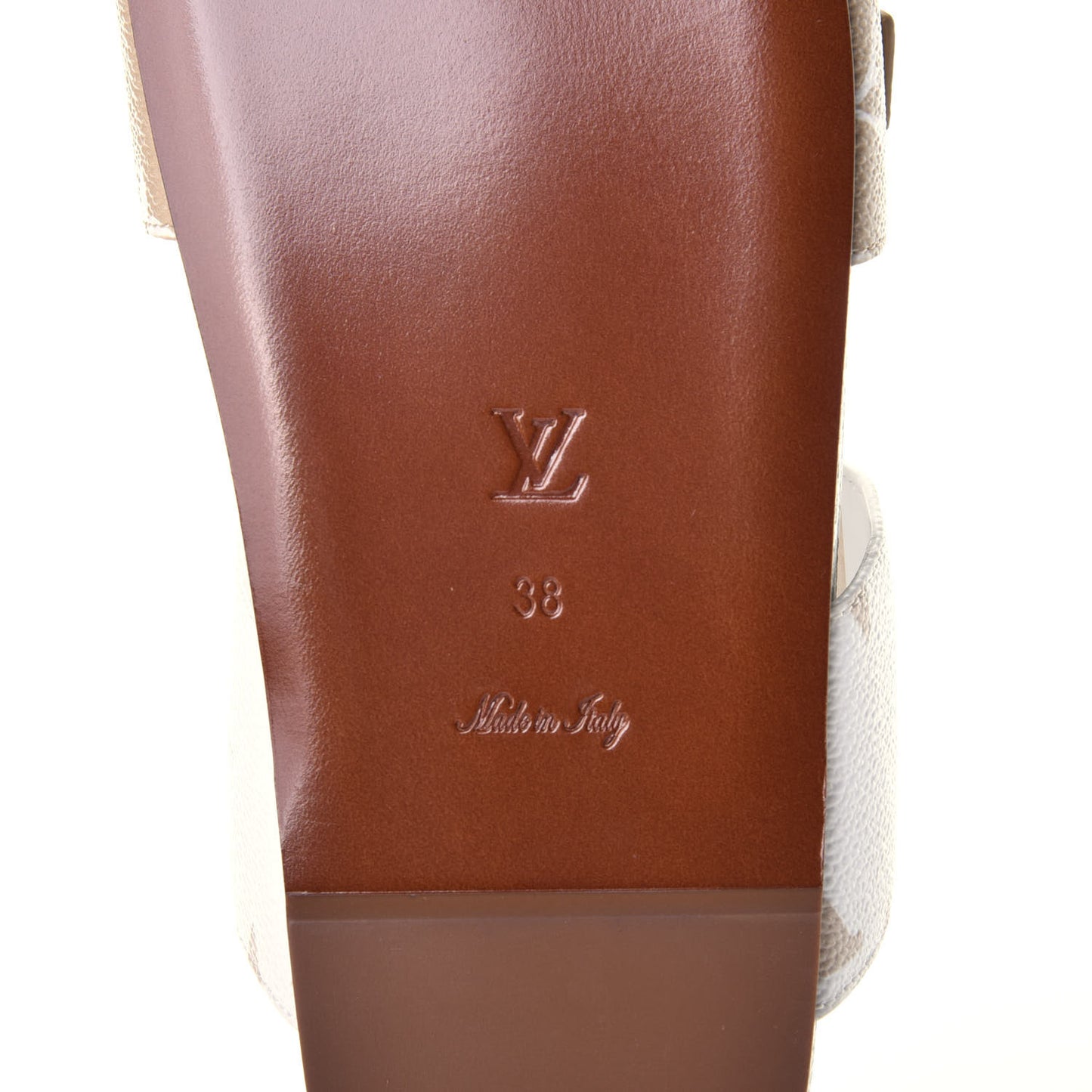 Monogram Giant Bom Dia Flat Mule Sandals 38 White Moka