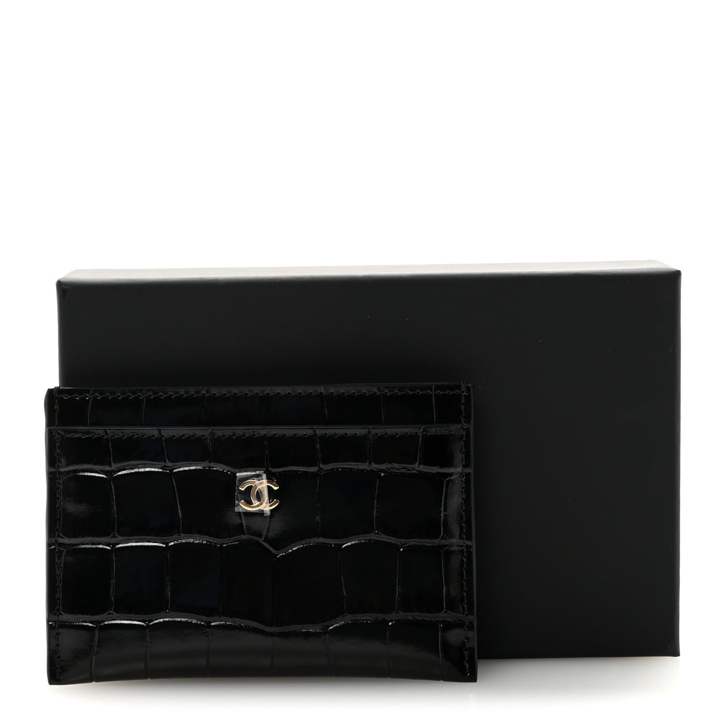 Calfskin Crocodile Embossed Crococo Card Holder Black