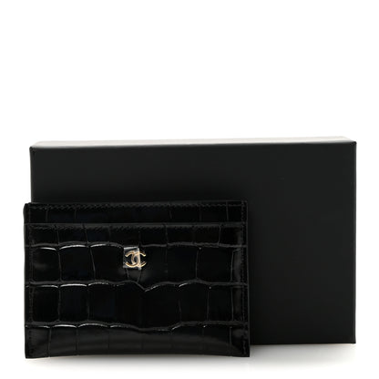 Chanel Calfskin Crocodile Embossed Crococo Card Holder Black 8 of 8