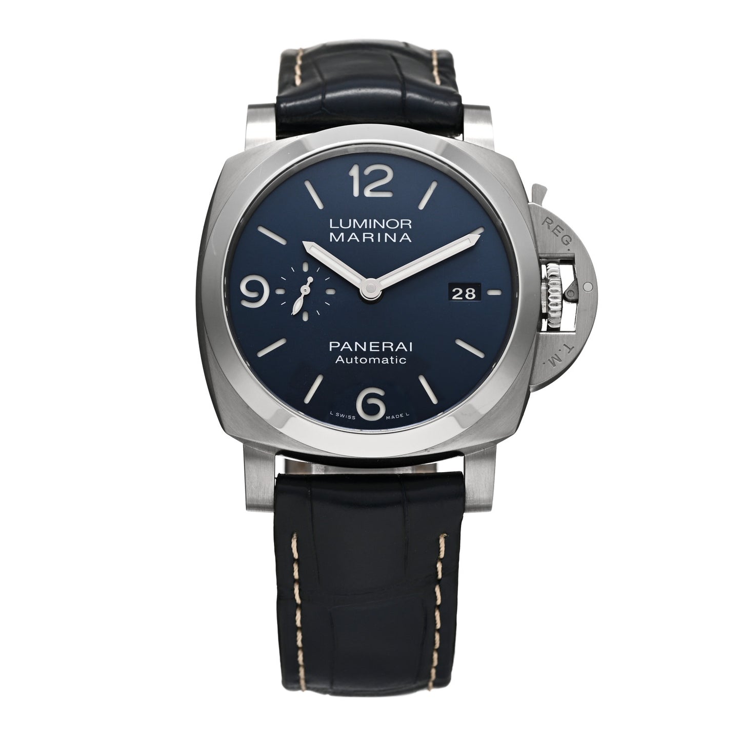 Stainless Steel Alligator 44mm Luminor Marina Automatic Watch Blue PAM01313