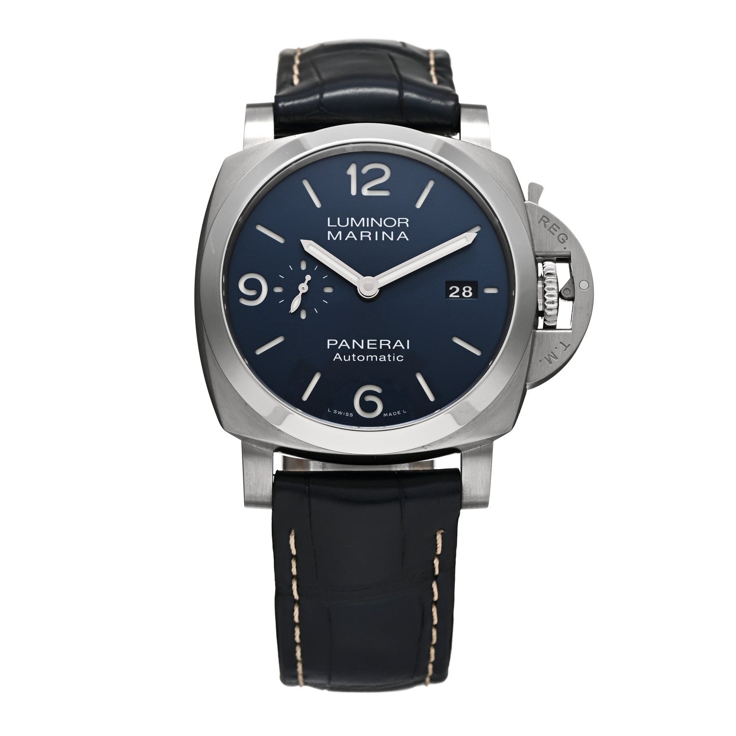 Panerai Stainless Steel Alligator 44mm Luminor Marina Automatic Watch Blue PAM01313 1 of 5