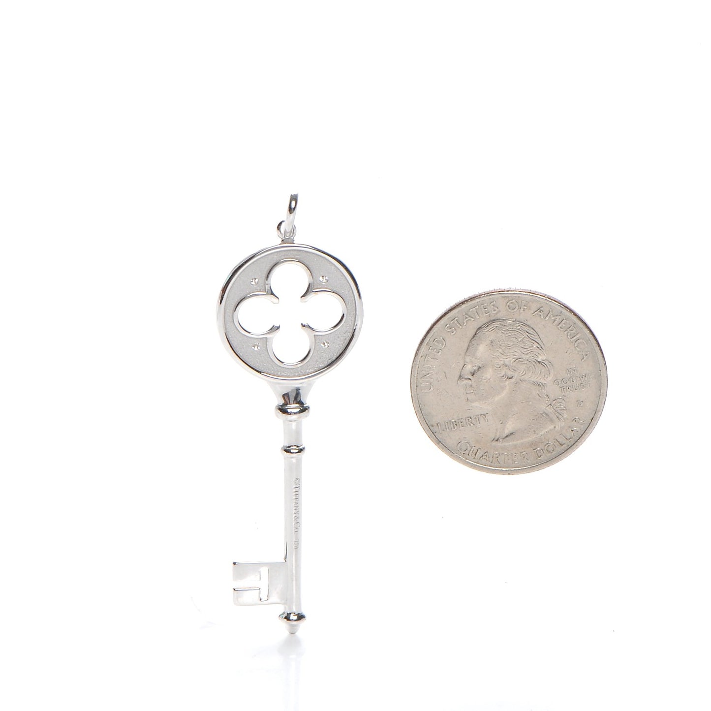 18K White Gold Diamond Quatrefoil Key Pendant
