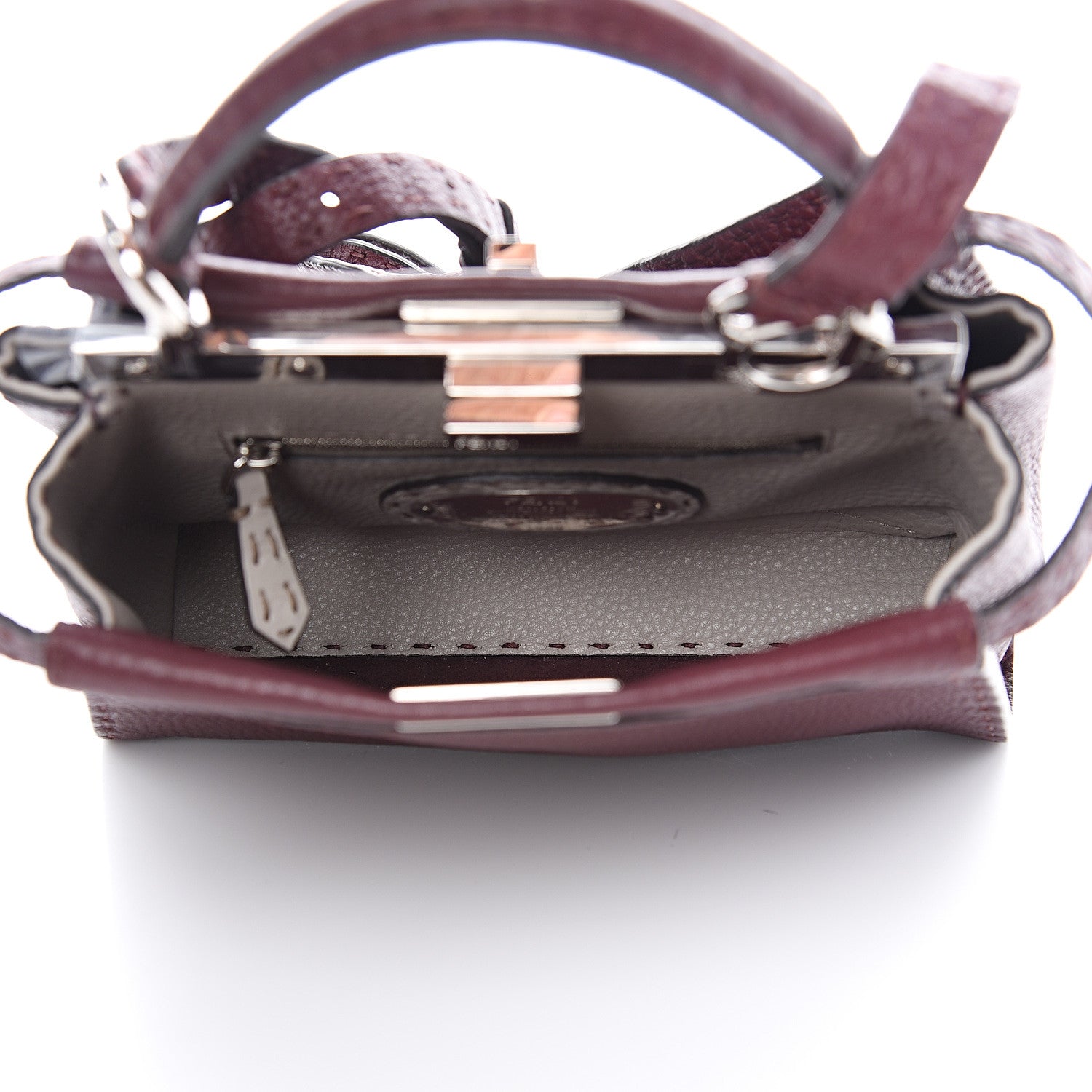 Fendi Cuoio Romano Selleria Bi-Color Mini Peekaboo Iconic Satchel Bordeaux Grigio Polvere 4 of 7