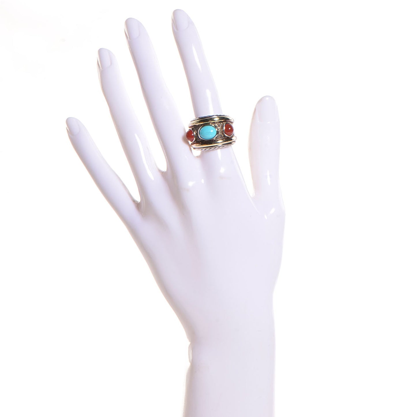 Sterling Silver 14K Yellow Gold Turquoise Carnelian Renaissance Ring 6