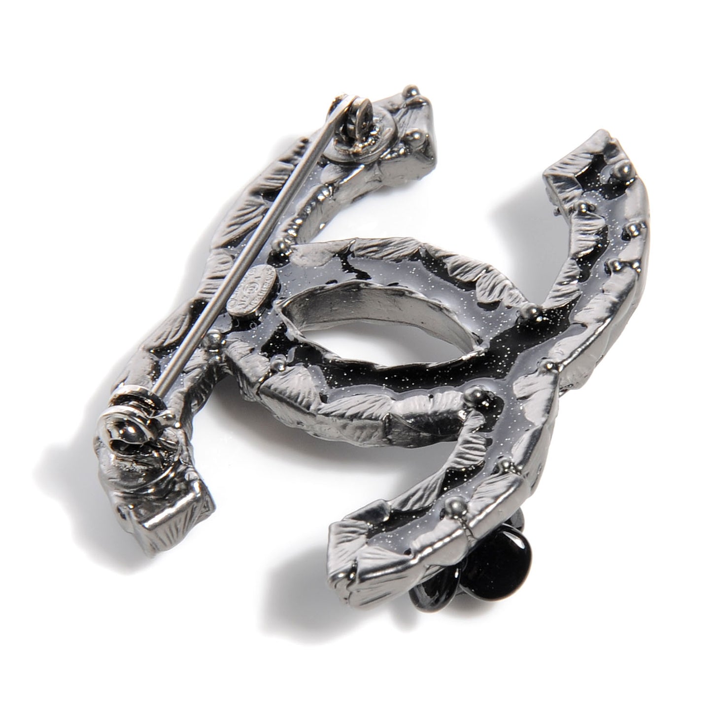 Enamel CC Camellia Brooch Black