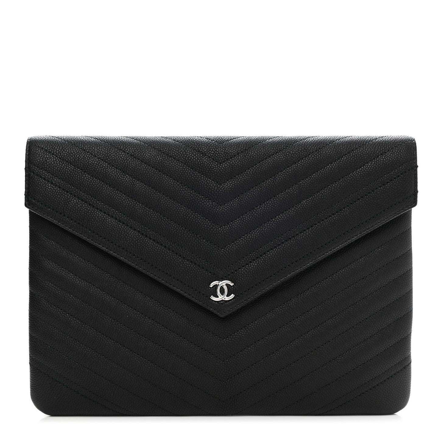 Calfskin Chevron Quilted Small Envelope Clutch Black