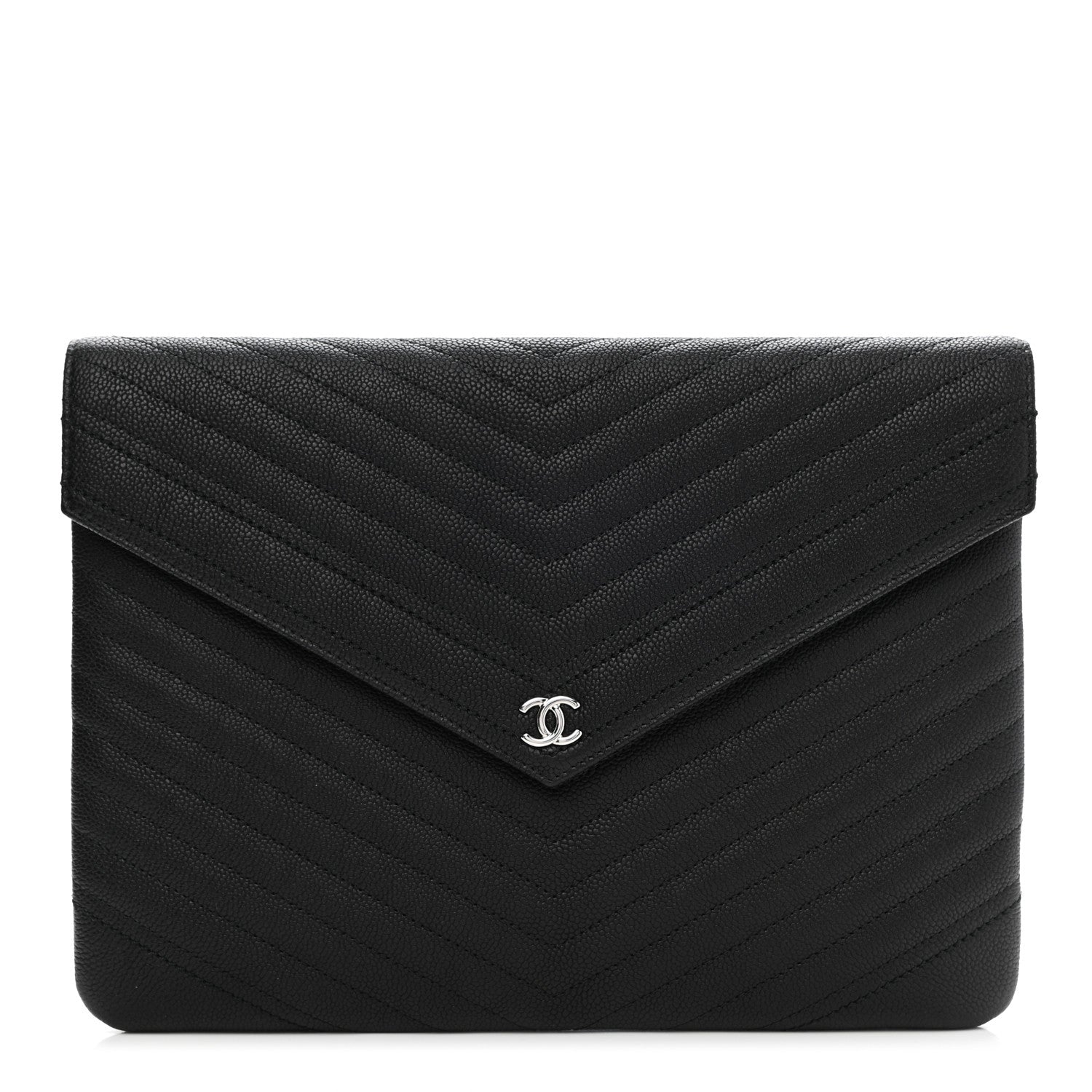 Chanel Calfskin Chevron Quilted Small Envelope Clutch Black 1 of 8
