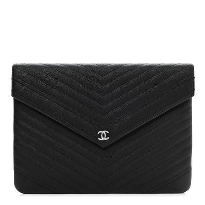 Chanel Calfskin Chevron Quilted Small Envelope Clutch Black 1 of 8