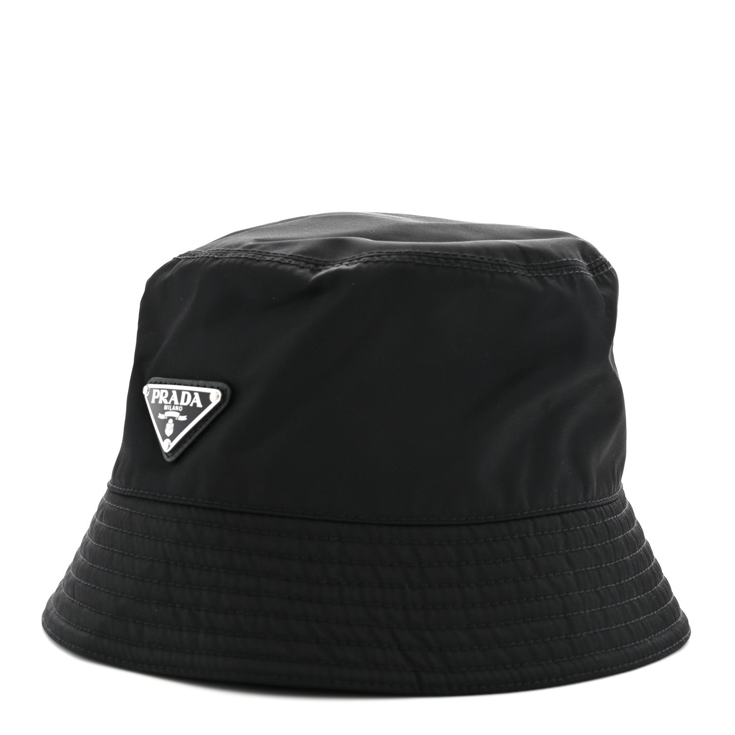 Prada Re-Nylon Metal Triangle Logo Womens Bucket Hat L Black 1 of 8