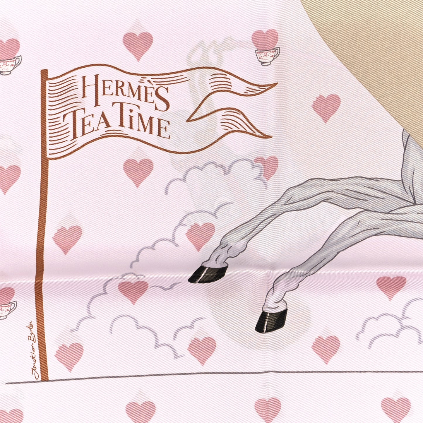 Silk Hermes Tea Time Scarf 70 Rose Pale Beige
