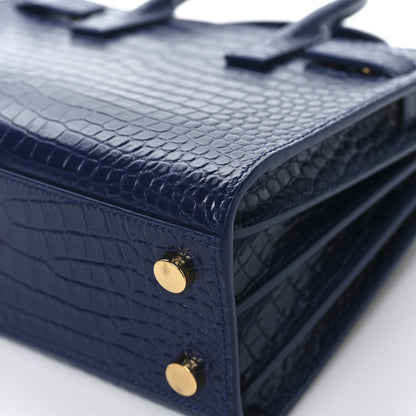 Saint Laurent Calfskin Crocodile Embossed Nano Sac De Jour Saphir 13 of 14