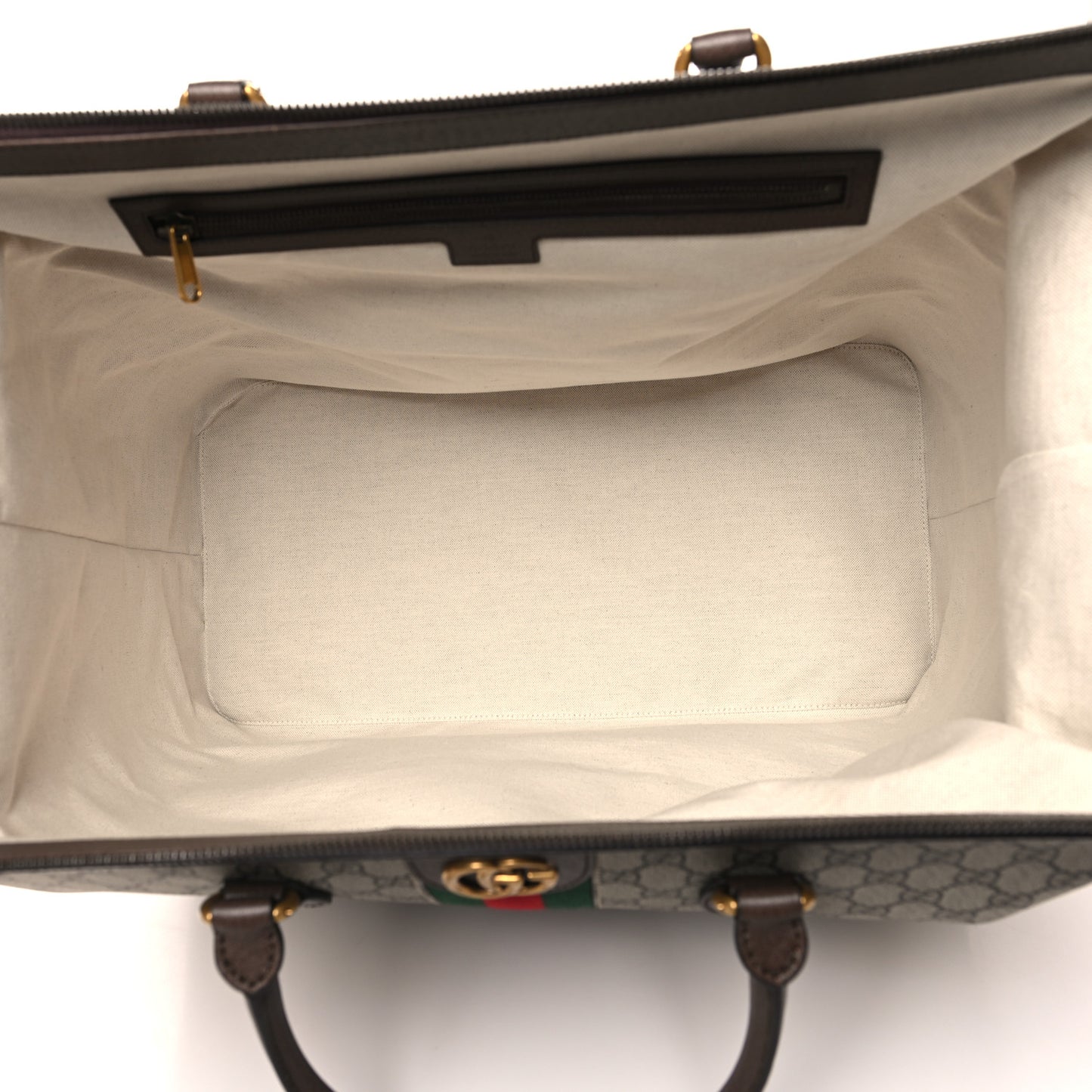 GG Supreme Monogram Textured Dollar Calfskin Web Savoy Travel Bag Beige Ebony New Acero