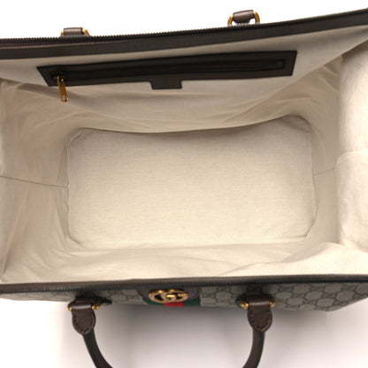 Gucci GG Supreme Monogram Textured Dollar Calfskin Web Savoy Travel Bag Beige Ebony New Acero 4 of 11
